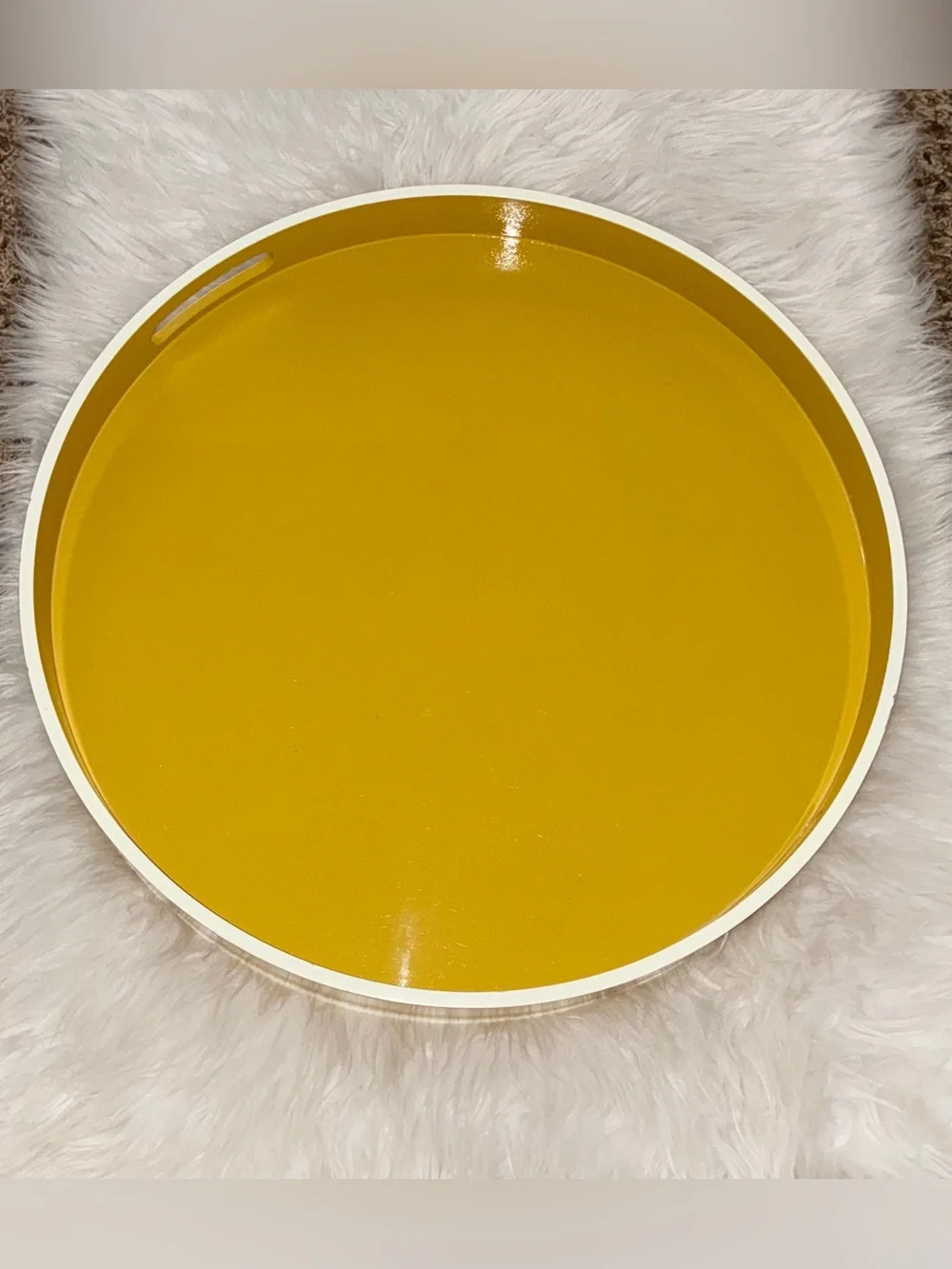 West Elm Large Lacquer Round Tray (21”) Round Mustard Yellow Serving Tray